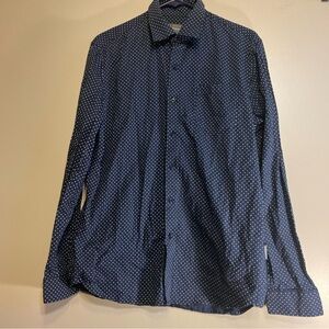 London Peter Werth Men’s Button Up Shirt 100% Cotton Polka Dots Navy/White‎ Sz L